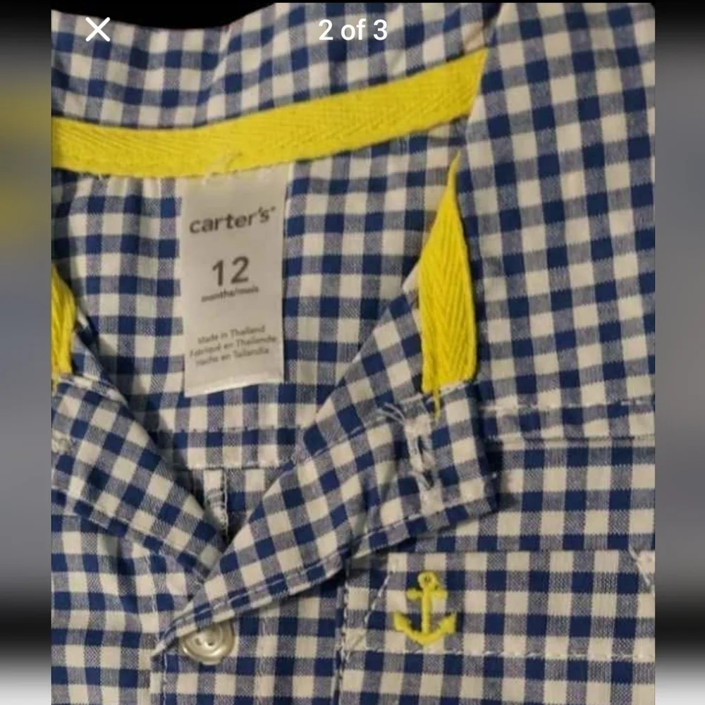 NWT Carter's Blue and White Gingham Plaid Sunsuit ~12M